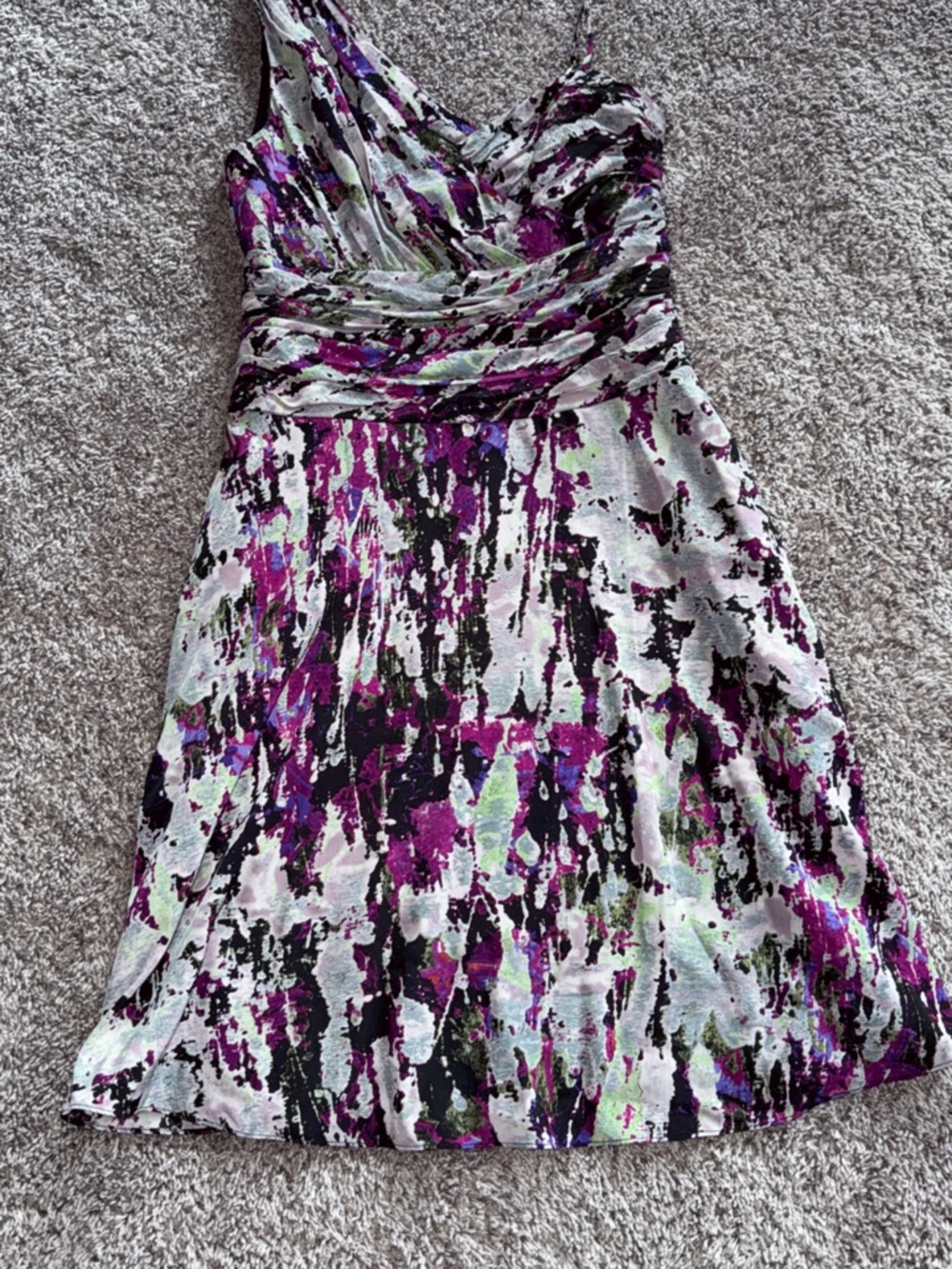 Andrew Marc One-Shoulder Abstract Print Dress in Purple, Black and White